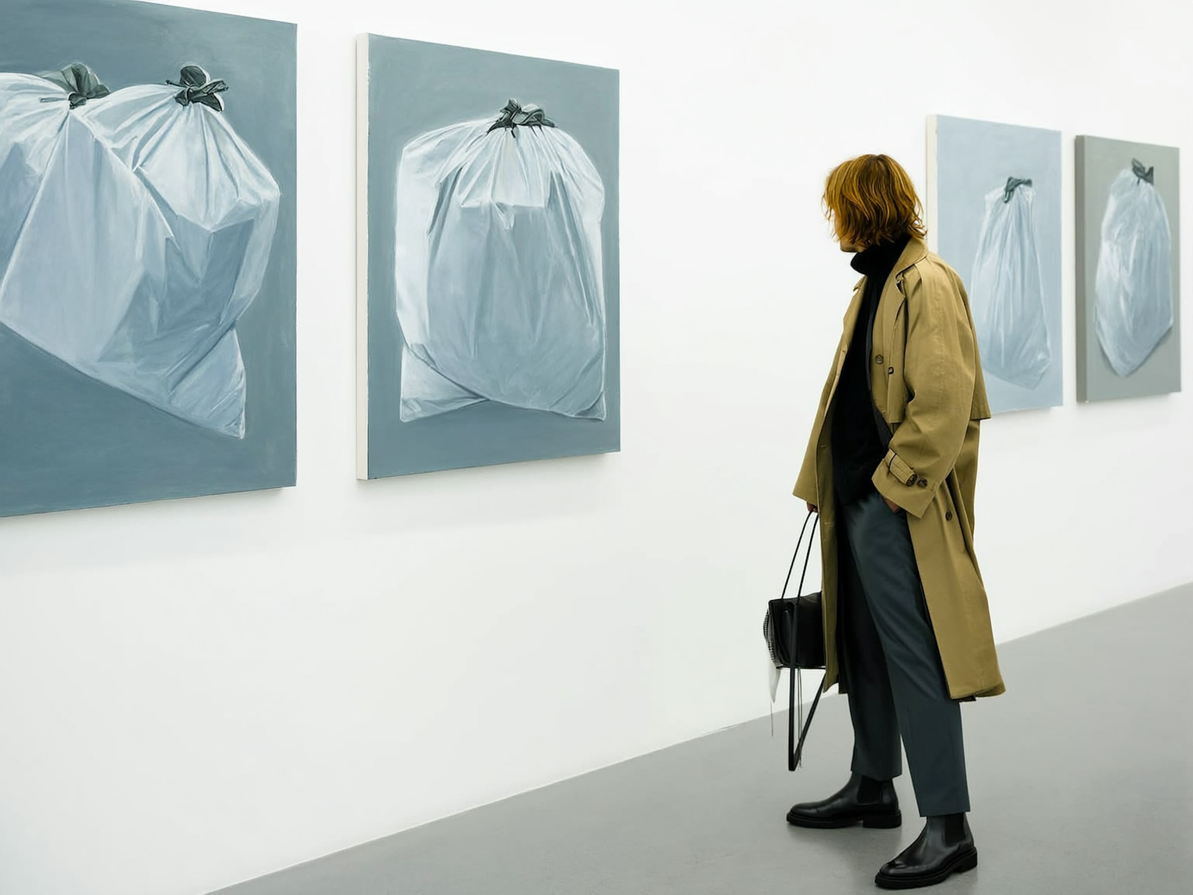 Aftercare No. 5 by josef anholt, a gallery photograph of a visitor regarding a work of art