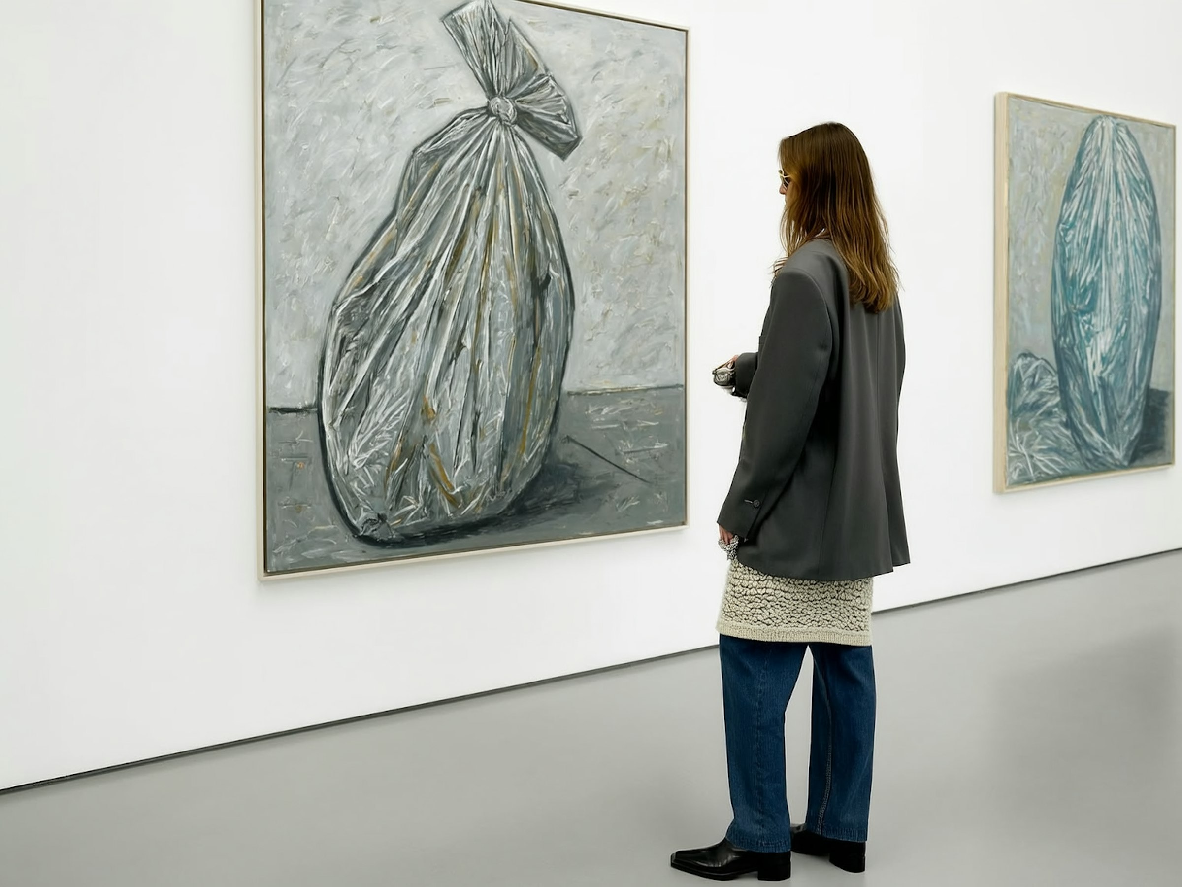 The Viewing No. 2 by mira solberg, a gallery photograph of a visitor regarding a work of art