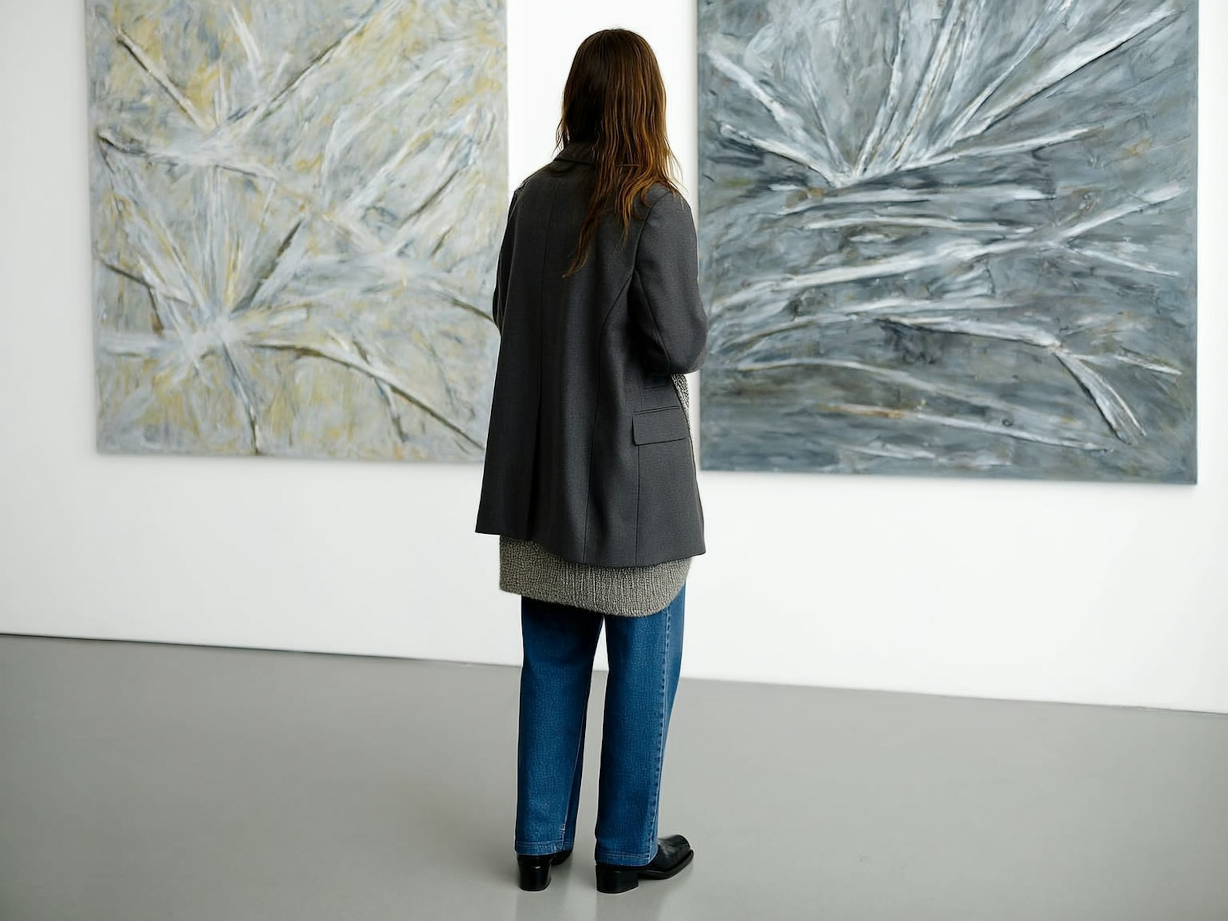 The Viewing No. 3 by mira solberg, a gallery photograph of a visitor regarding a work of art
