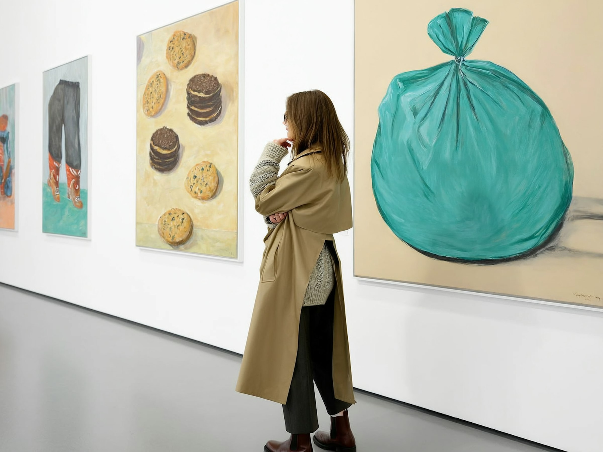 Cloakroom No. 6 by noor kassab, a gallery photograph of a visitor regarding a work of art