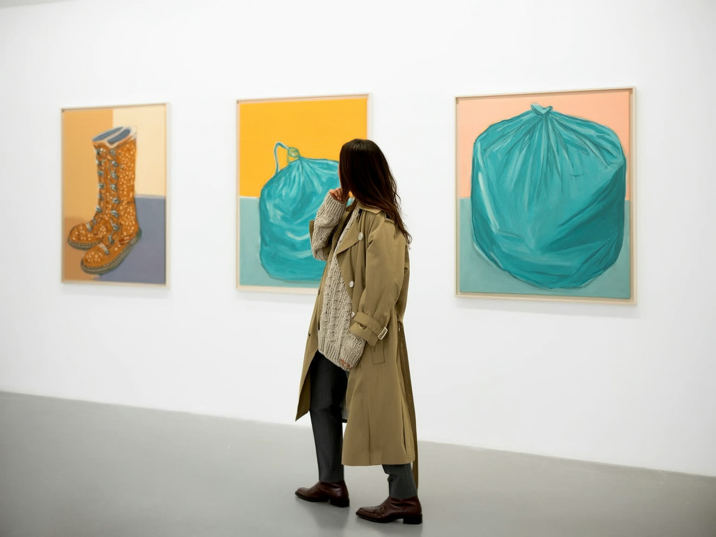 The Viewing No. 4 by mira solberg, a gallery photograph of a visitor regarding a work of art