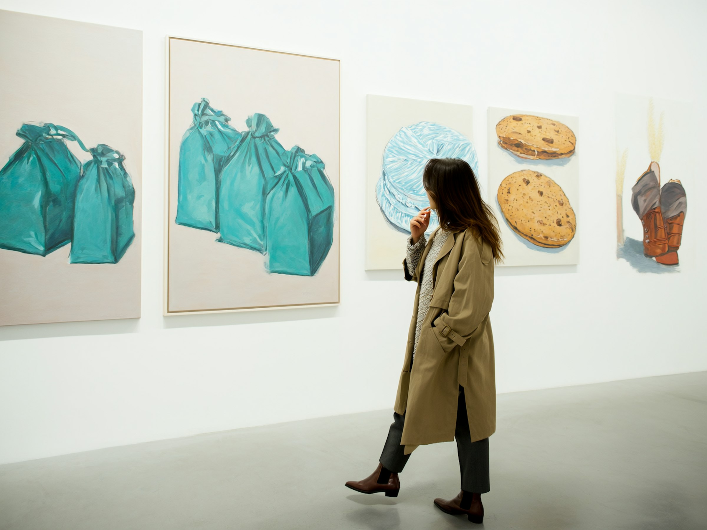 The Viewing No. 7 by mira solberg, a gallery photograph of a visitor regarding a work of art