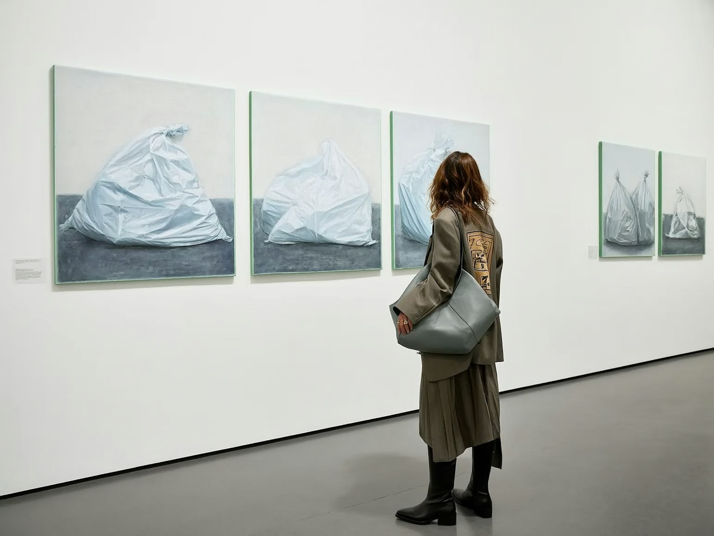 The Viewing No. 8 by mira solberg, a gallery photograph of a visitor regarding a work of art