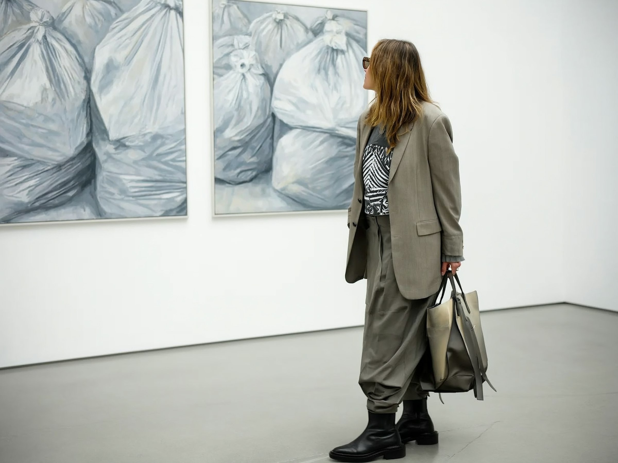 Aftercare No. 6 by josef anholt, a gallery photograph of a visitor regarding a work of art
