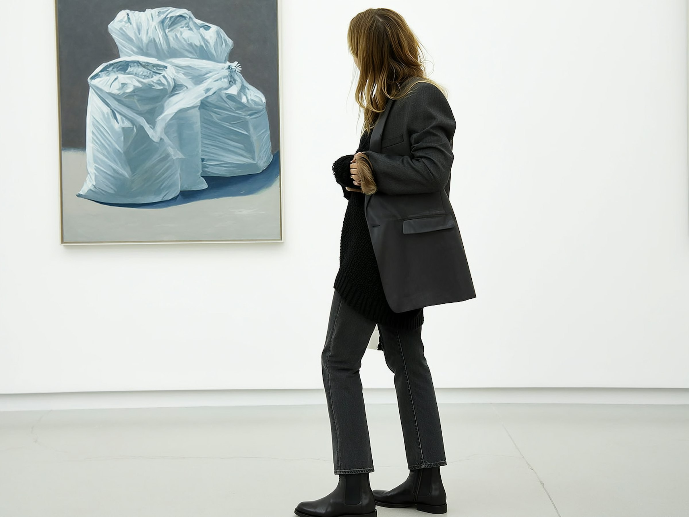 Aftercare No. 7 by josef anholt, a gallery photograph of a visitor regarding a work of art