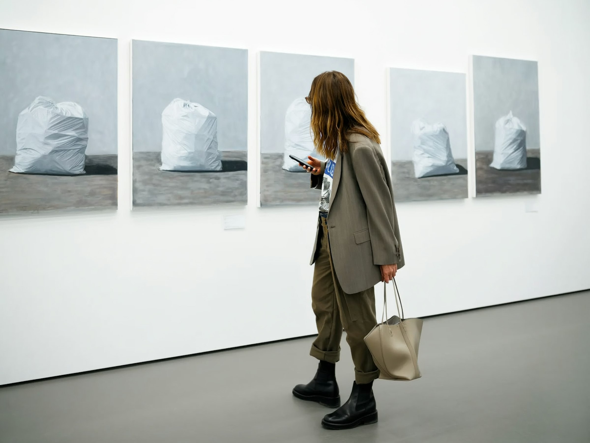 Cloakroom No. 7 by noor kassab, a gallery photograph of a visitor regarding a work of art