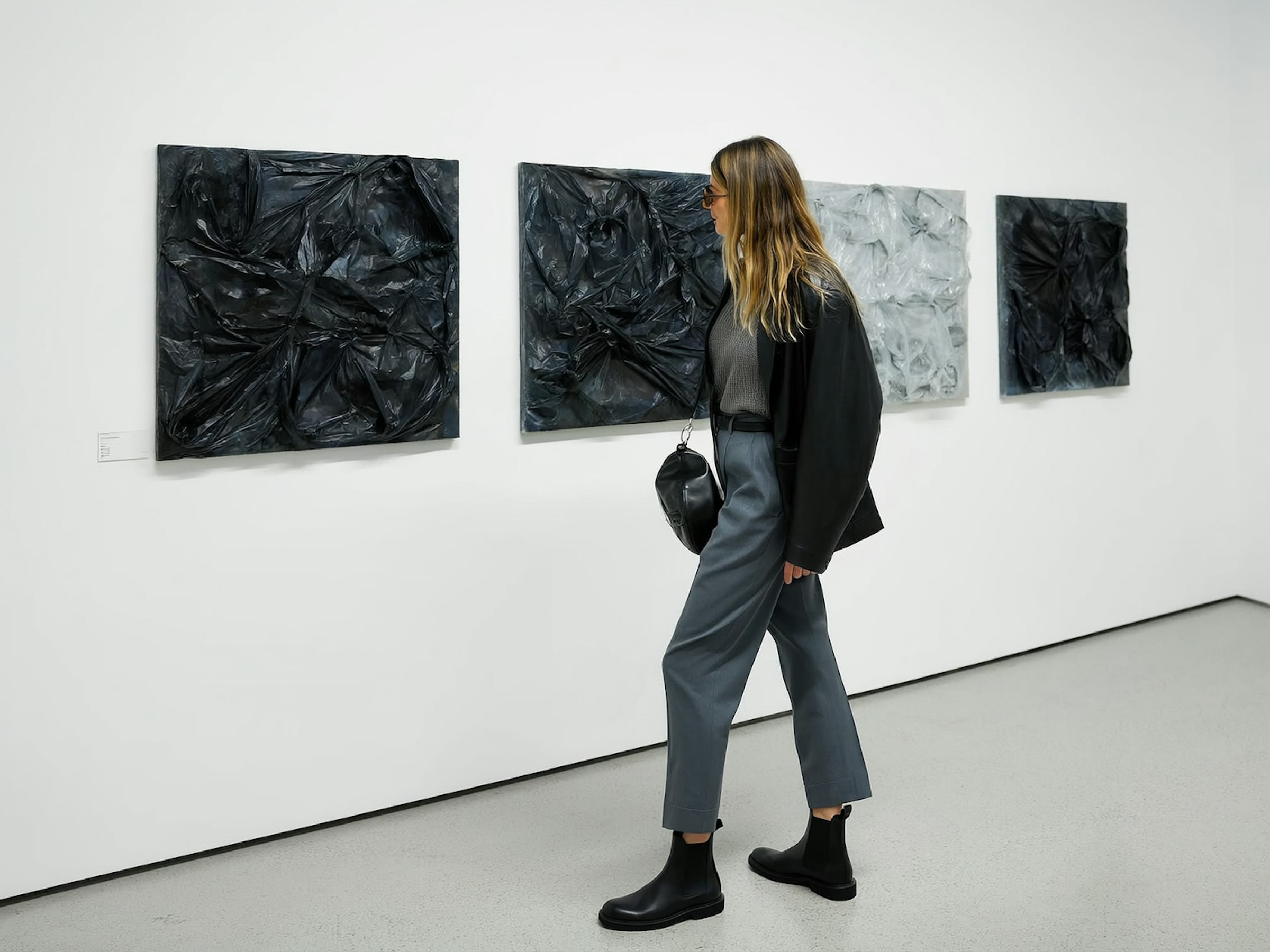 Cloakroom No. 5 by noor kassab, a gallery photograph of a visitor regarding a work of art